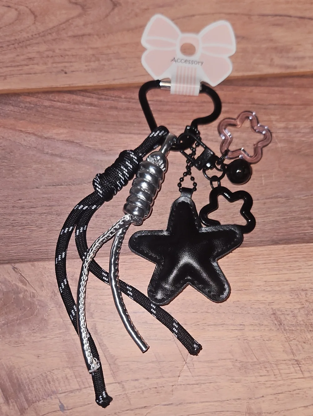 Black Star Charm Keychain with Metallic Accents